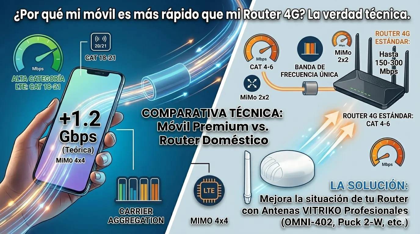 ¿Por qué tengo más velocidad con mi móvil que con mi Router 4G?